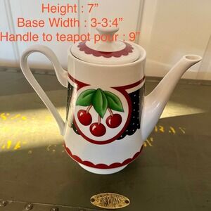 Mary Engelbreit At Home Cherry Polka Dot Ceramic Teapot 2001 Enesco 7 Inch